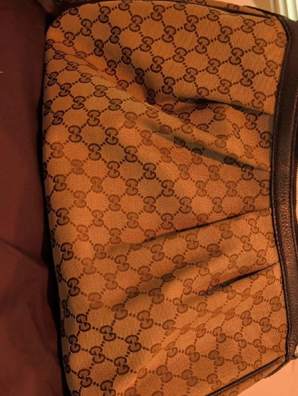 Gucci Brown GG Canvas Pleated Shoulder Bag